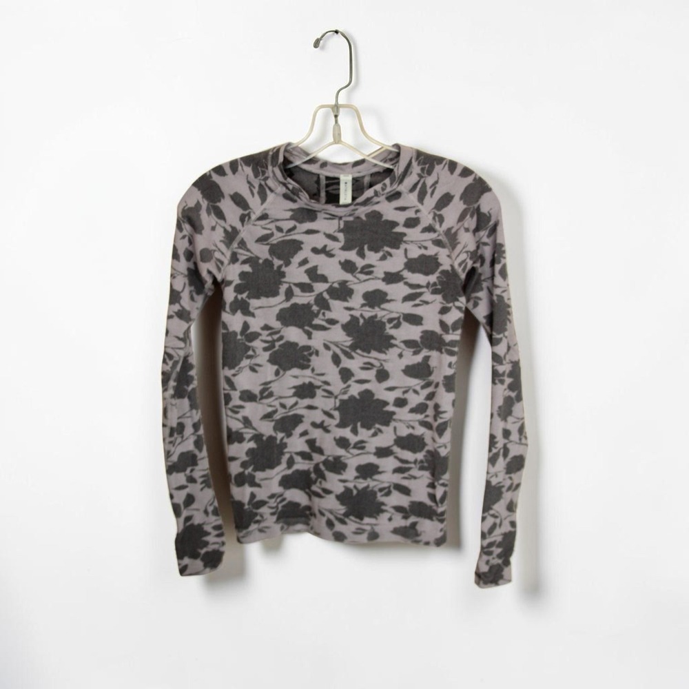 Athleta Women's Gray Momentum‎ Floral Seamless Long Sleeve Top Size XS
